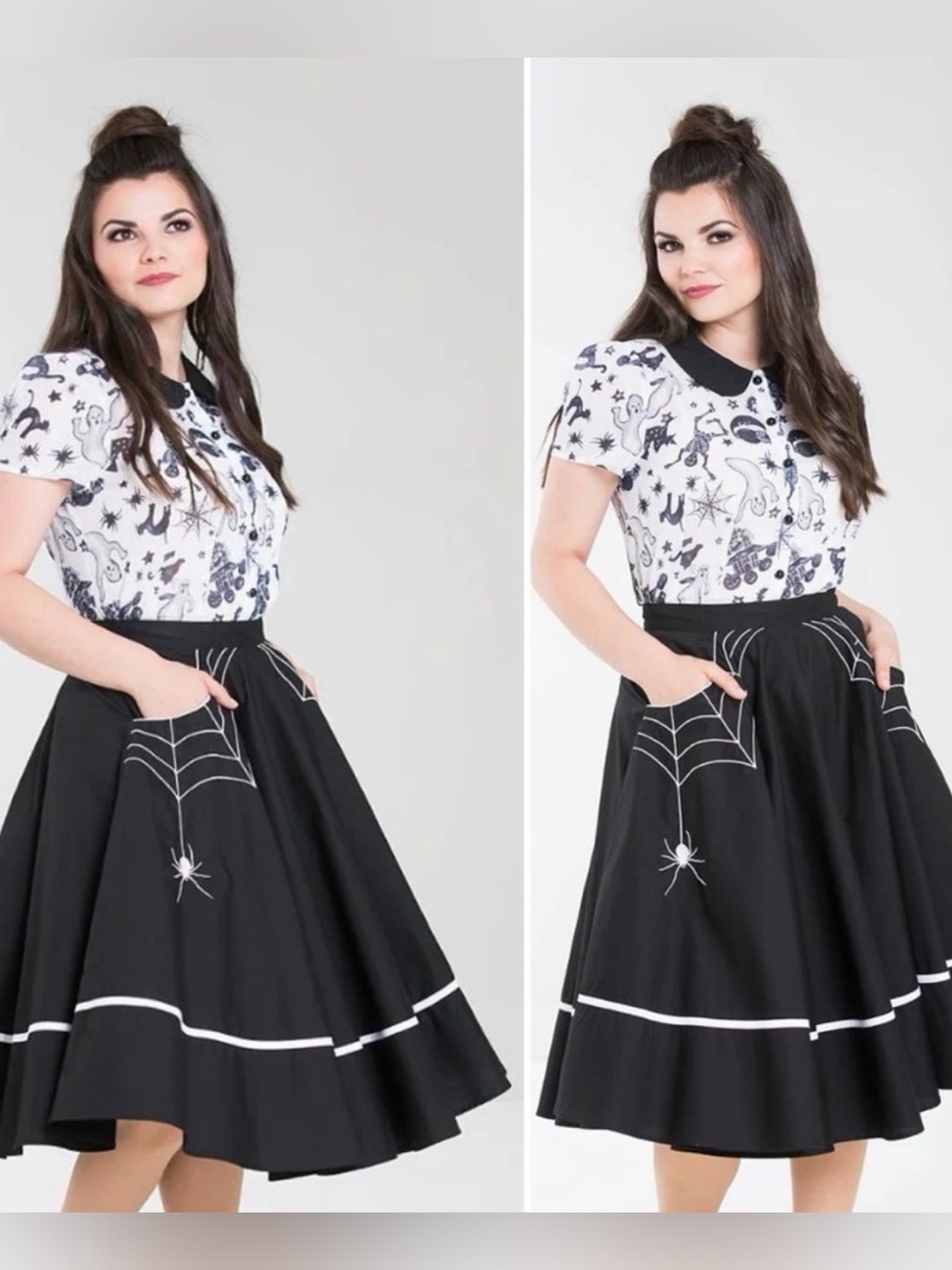 Hell Bunny Miss Muffet Spider Web Embroidered Black A-line Skirt (2x)